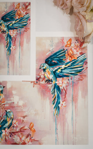 "Three Blue Birds" Fine Art Print