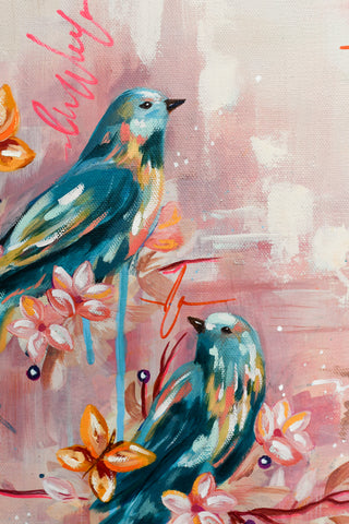 "Three Blue Birds" Original Oil Painting