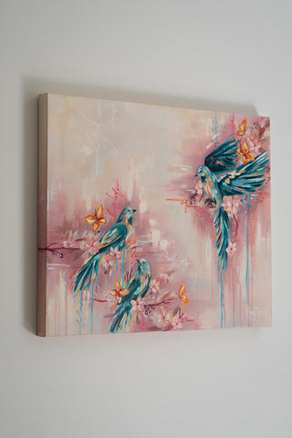 "Three Blue Birds" Original Oil Painting