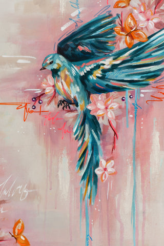 "Three Blue Birds" Original Oil Painting